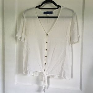 Blue Rain Tie Waist Top, Ivory, Medium
